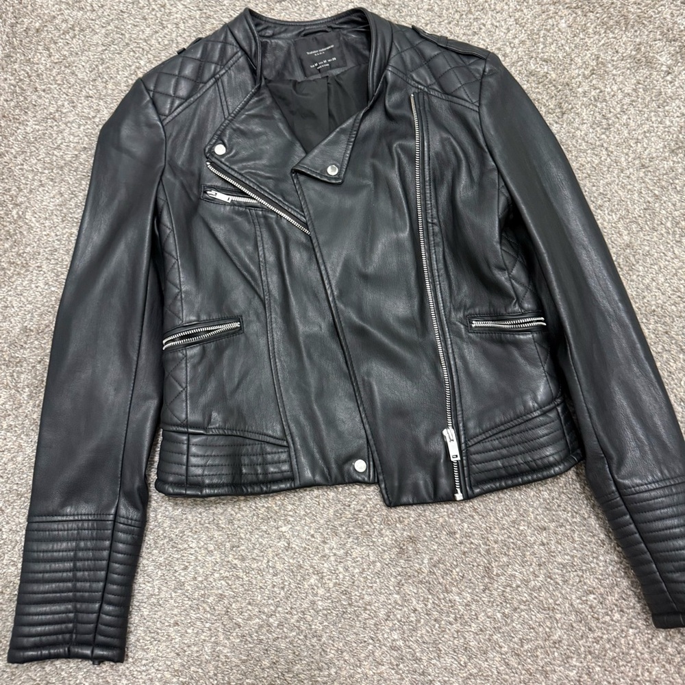 Zara Black Faux Leather Moto Jacket with Quilted Details